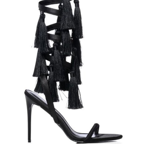 AZALEA WANG " ANGELIC MAZE "  BLACK FRINGE SANDAL(BRAND NEW !!!!!!!!!!! - Picture 5 of 5